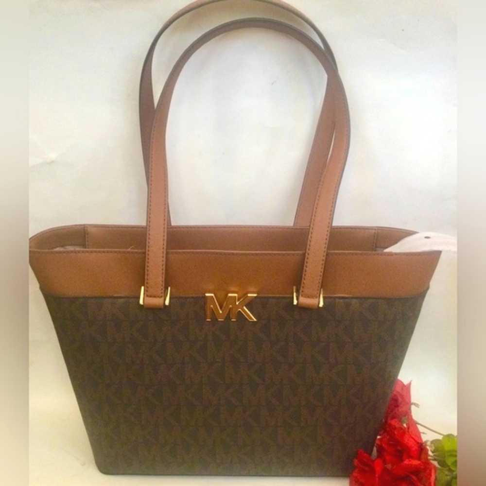 Michael Kors Florence Brown Large Zip Tote Shoulder Bag